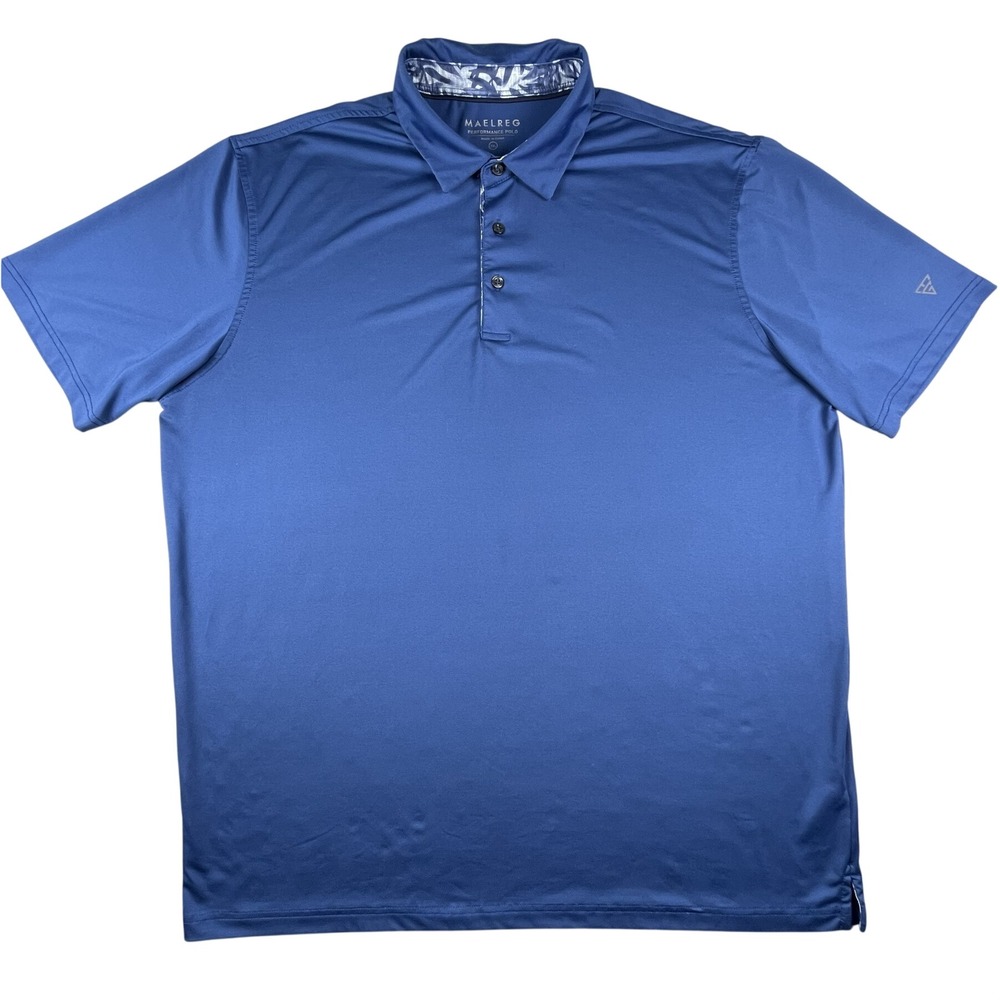 Maelreg Polo Mens 2XL Blue Performance Short Sleeve Floral Trim Athletic Golf